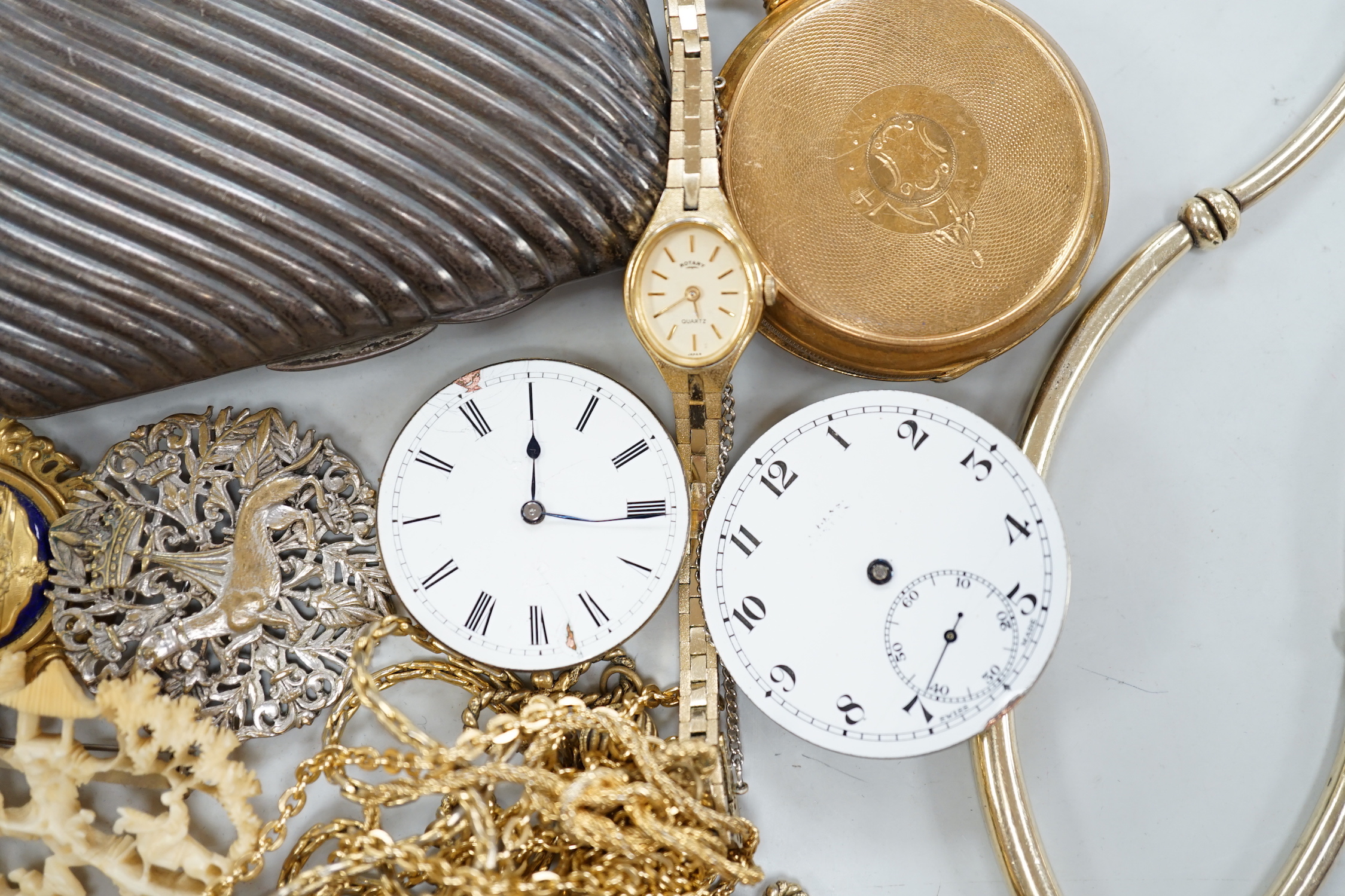 Two cigarette cases including one late Victorian silver and mixed costume jewellery and watches.